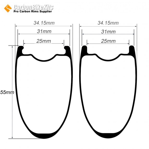 Ultralight 700C 55x31mm Symmetric Carbon Tubeless Gravel / CX Rim Big Hole Center Distance Ultralight 700C 55x31mm Symmetric Carbon Tubeless Gravel / CX Rim Big Hole Center Distance